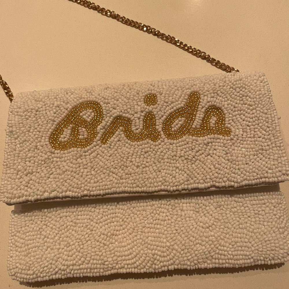 Bride Clutch / Crossbody Beaded (White and Gold)